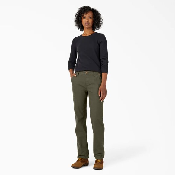 Dickies Pants - Dickies FLEX Relaxed Straight Fit Duck Carpenter Pants In Olive Green, Size 8